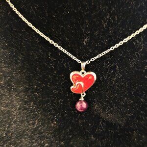 Double Red Heart Pearl Pendant